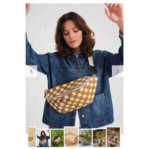 Jenna Bee Hand Made Sling Bag Purse Checkered Brown Beige Full Zip Closure